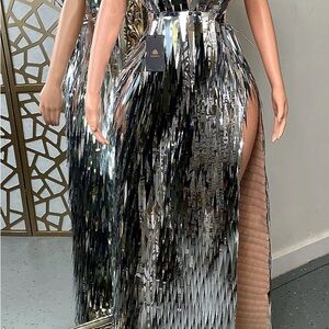 Stunning Silver Metallic Evening Gown